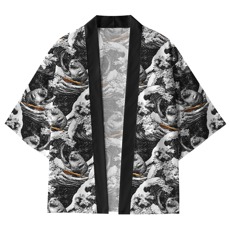 Tokyo-Tiger Surfing Groundhog Kimono Cardigan