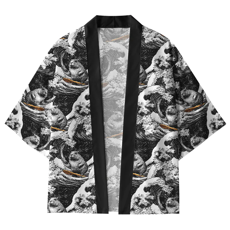 Tokyo-Tiger Surfing Groundhog Kimono Cardigan Sale