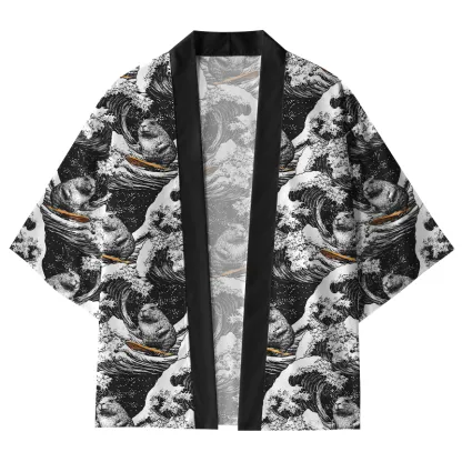 Tokyo-Tiger Surfing Groundhog Kimono Cardigan