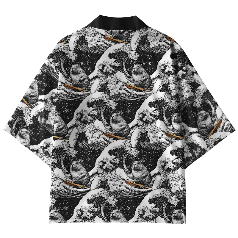 Tokyo-Tiger Surfing Groundhog Kimono Cardigan
