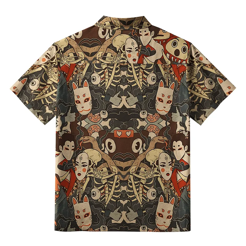 Tokyo-Tiger Japanese Geisha And Yokai Button-up Shirt