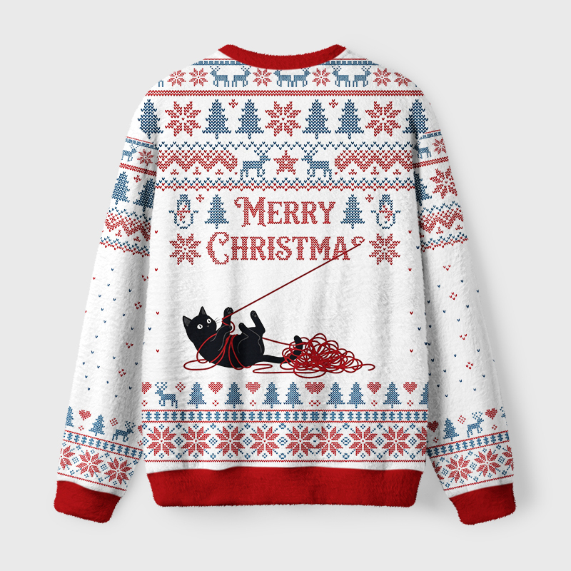 Tokyo-Tiger Christmas Yarn Black Cat Fuzzy Christmas Ugly Sweatshirt