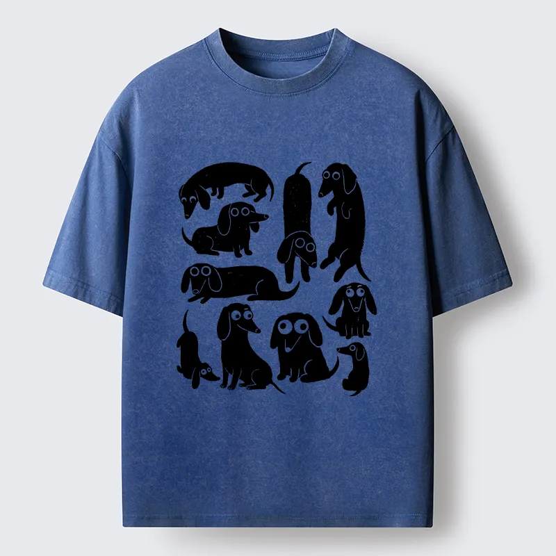 Tokyo-Tiger Cute Dachshund Crew Washed T-Shirt