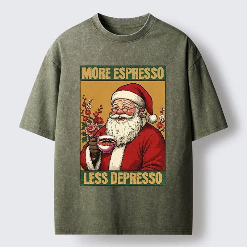 Tokyo-Tiger Funny Santa Coffee Meme Washed T-Shirt