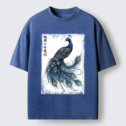 Tokyo-Tiger Elegant Peacock Art Washed T-Shirt