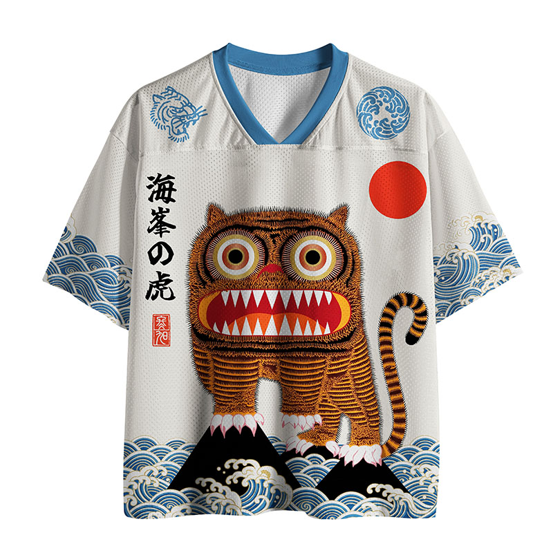 Tokyo-Tiger Folk Art Tiger Standing On Waves Mesh Jersey