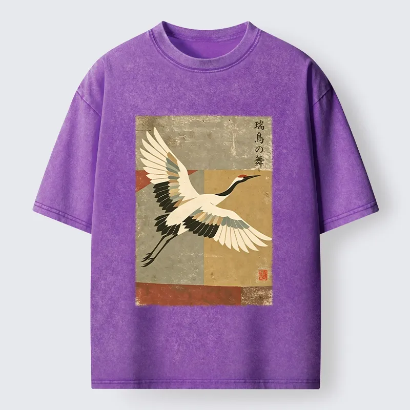 Tokyo‑Tiger Crane Spirit Washed T‑Shirt