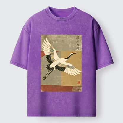 Tokyo‑Tiger Crane Spirit Washed T‑Shirt