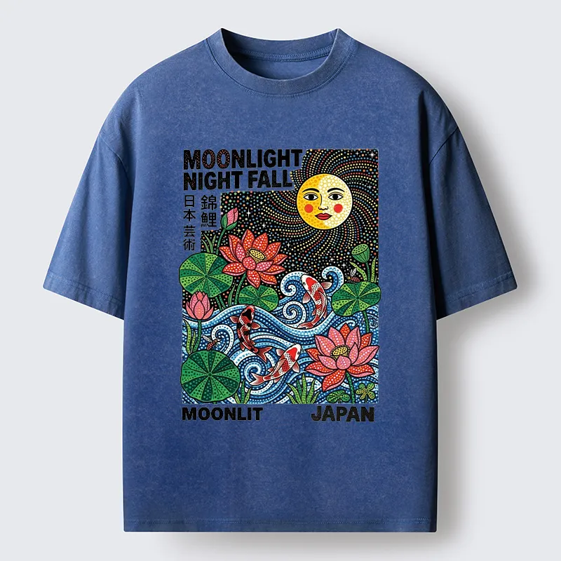 Tokyo-Tiger Japanese Koi Lotus Pond Art Washed T-Shirt