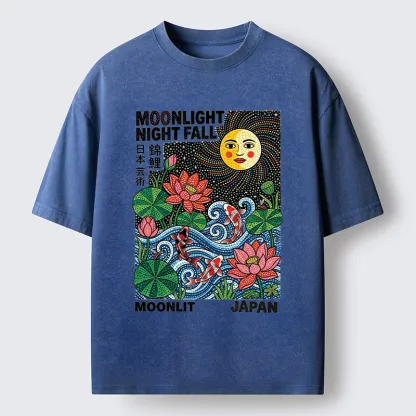 Tokyo-Tiger Japanese Koi Lotus Pond Art Washed T-Shirt