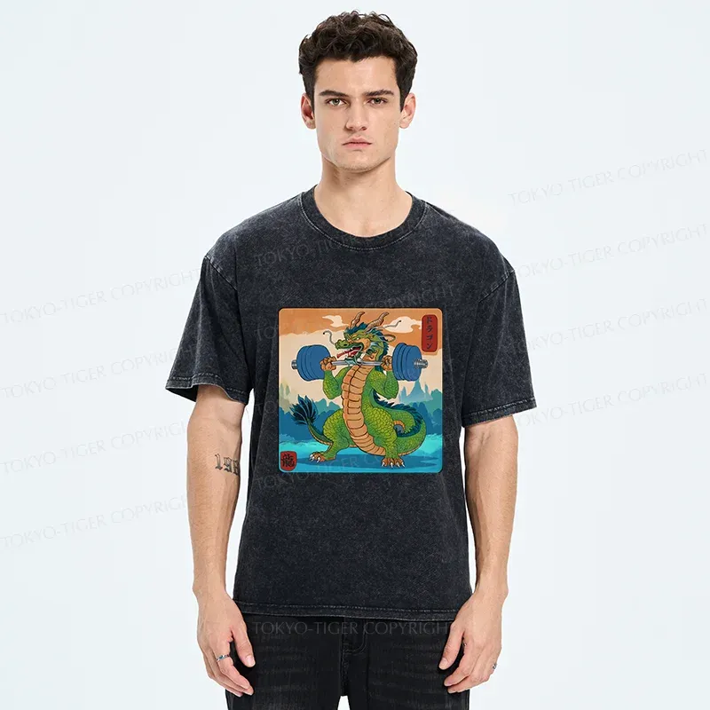 Tokyo-Tiger Dragon With Strong Abdominal Muscles Washed T-Shirt