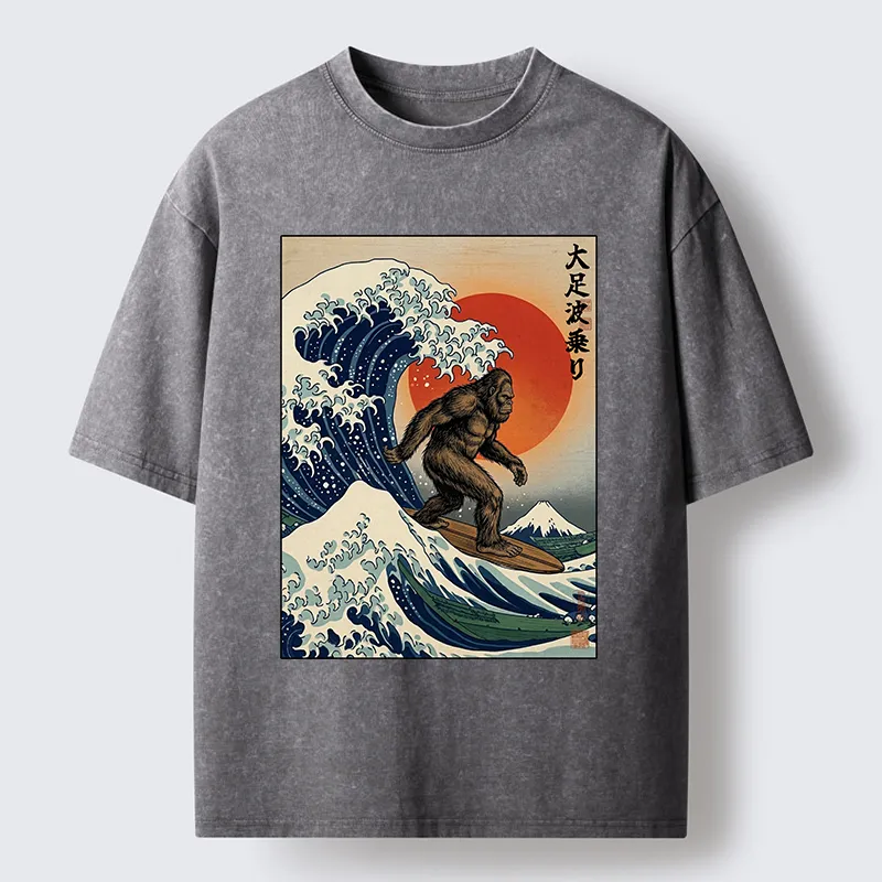 Tokyo-Tiger Monster Surf Wave Ukiyo Art Washed T-Shirt
