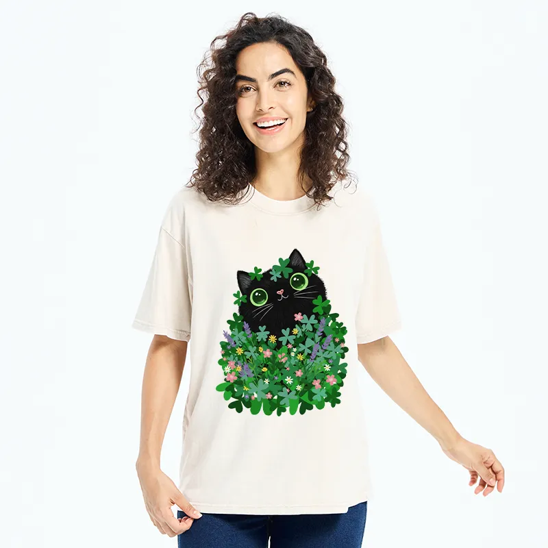Tokyo-Tiger Black Cat On St. Patrick's Day Washed T-Shirt