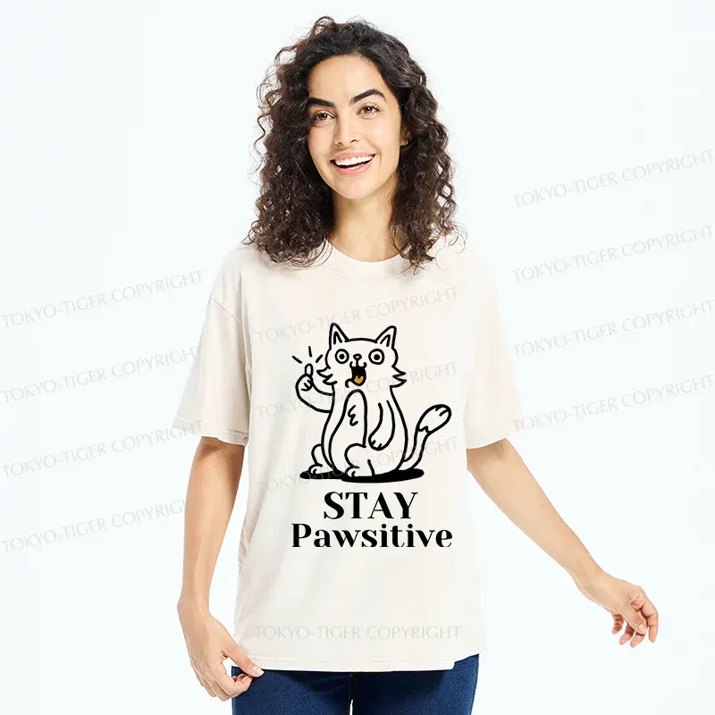 Tokyo-Tiger Stay Positive Cat Washed T-Shirt