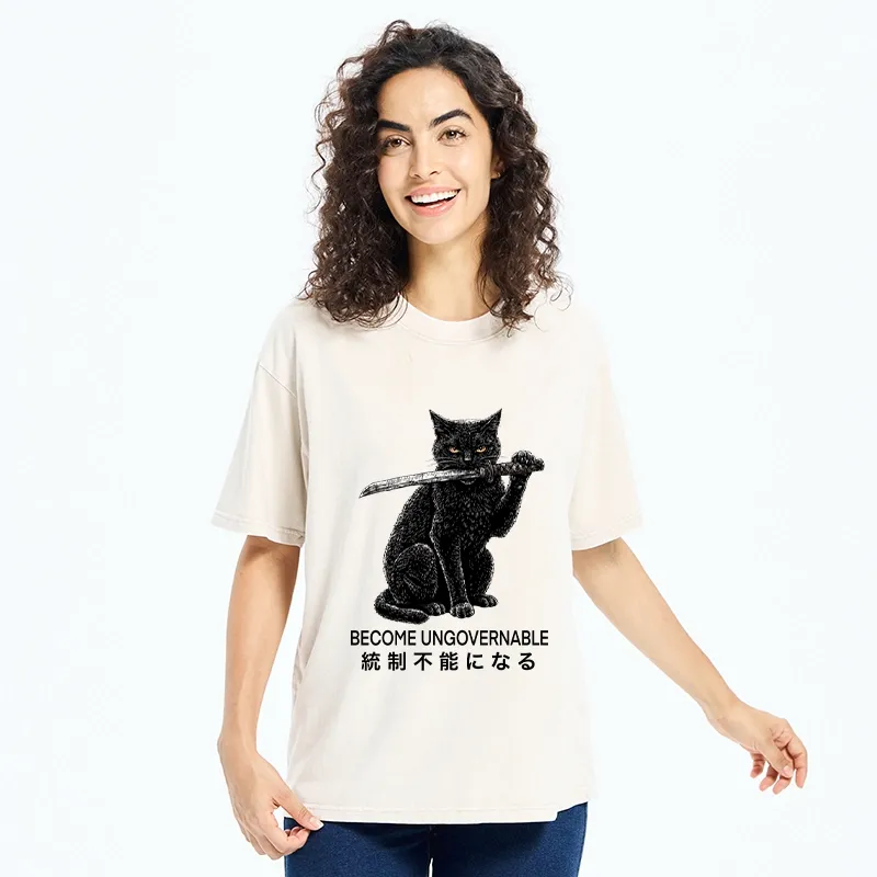Tokyo-Tiger Black Cat Chaos Mode On Washed T-Shirt