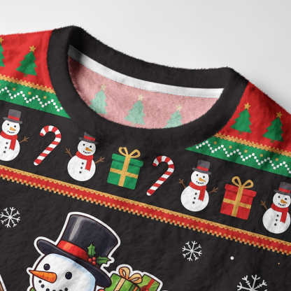 Tokyo-Tiger Funny Snowman Riding Koi Fish Fuzzy Christmas Ugly Sweatshirt