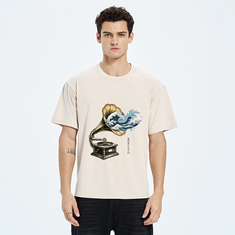 Tokyo‑Tiger Funny Wave Gramophone Washed T‑Shirt