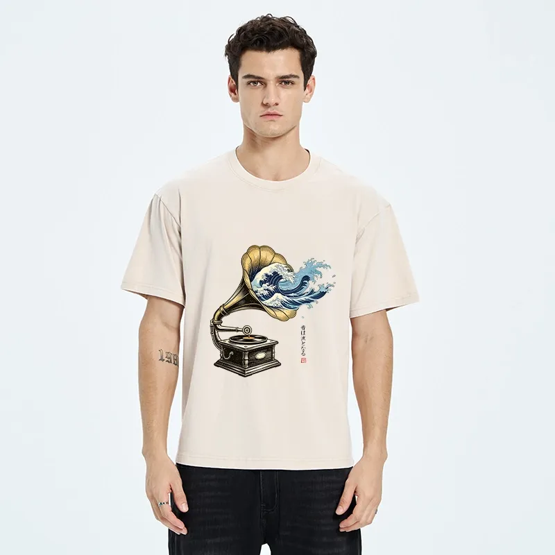 Tokyo‑Tiger Funny Wave Gramophone Washed T‑Shirt