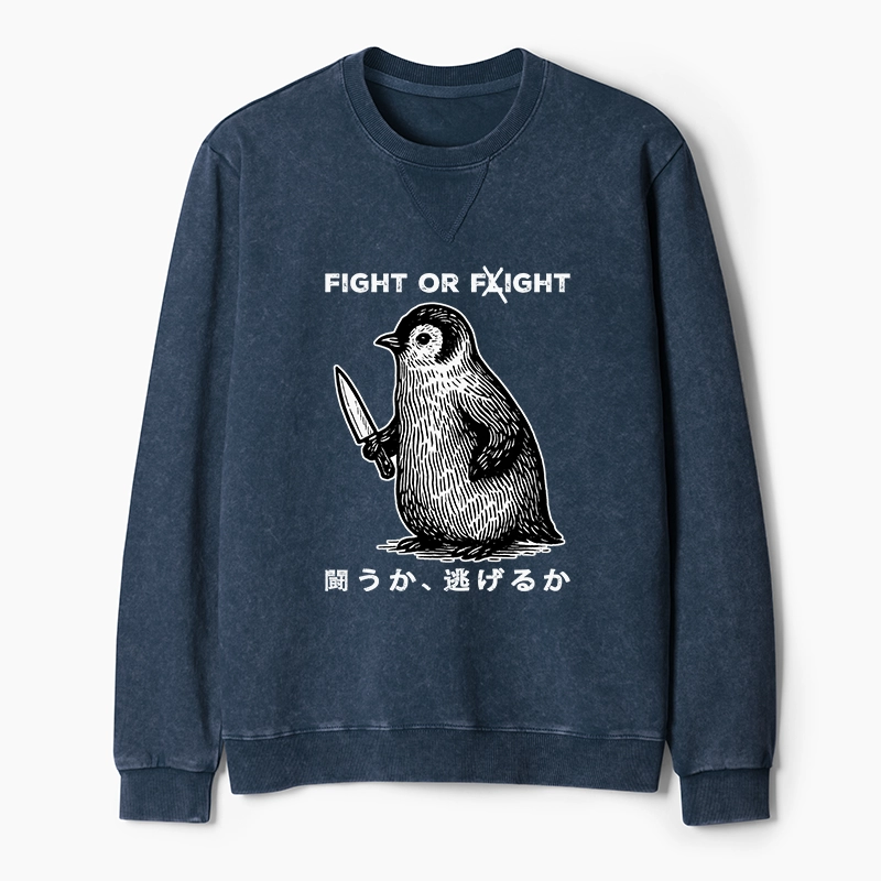 Tokyo-Tiger Funny Fight Or Flight Washed Terry Sweatshirt