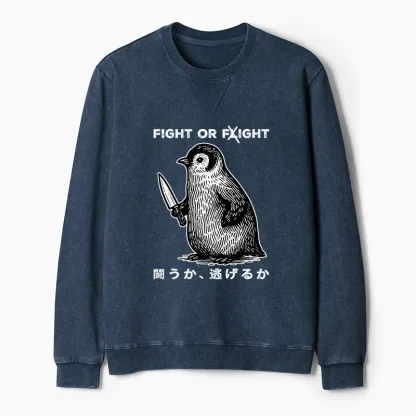 Tokyo-Tiger Funny Fight Or Flight Washed Terry Sweatshirt