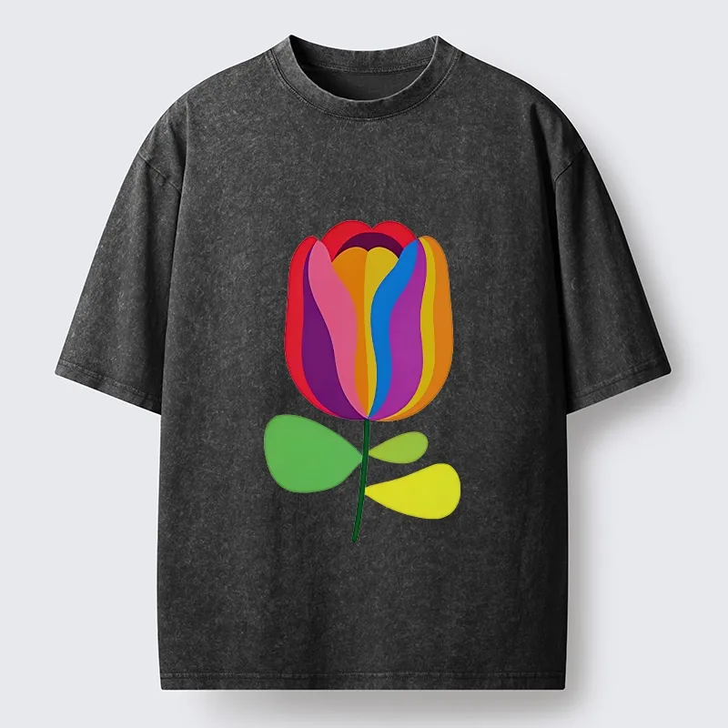 Tokyo‑Tiger Rainbow Tulip Bloom Washed T‑Shirt