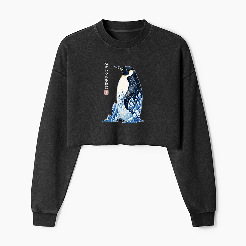 Tokyo-Tiger Keep Calm Penguin Washed Crop Sweatshirt