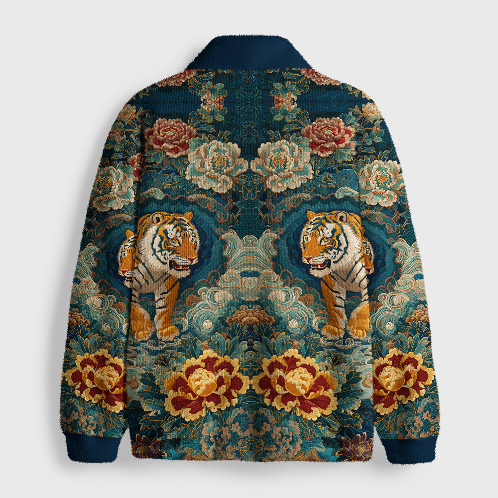 Tokyo-Tiger Imperial Tiger Tapestry Shawl Collar Cardigan