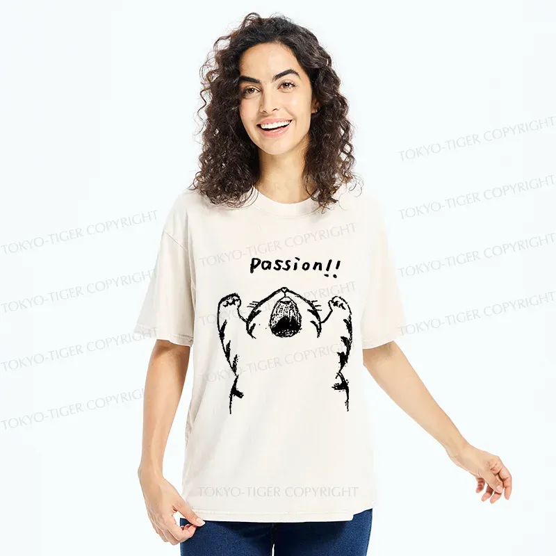 Tokyo-Tiger Passion Funny Cat Washed T-Shirt