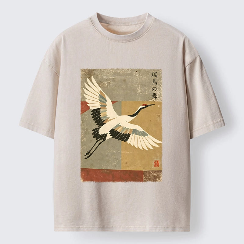Tokyo‑Tiger Crane Spirit Washed T‑Shirt