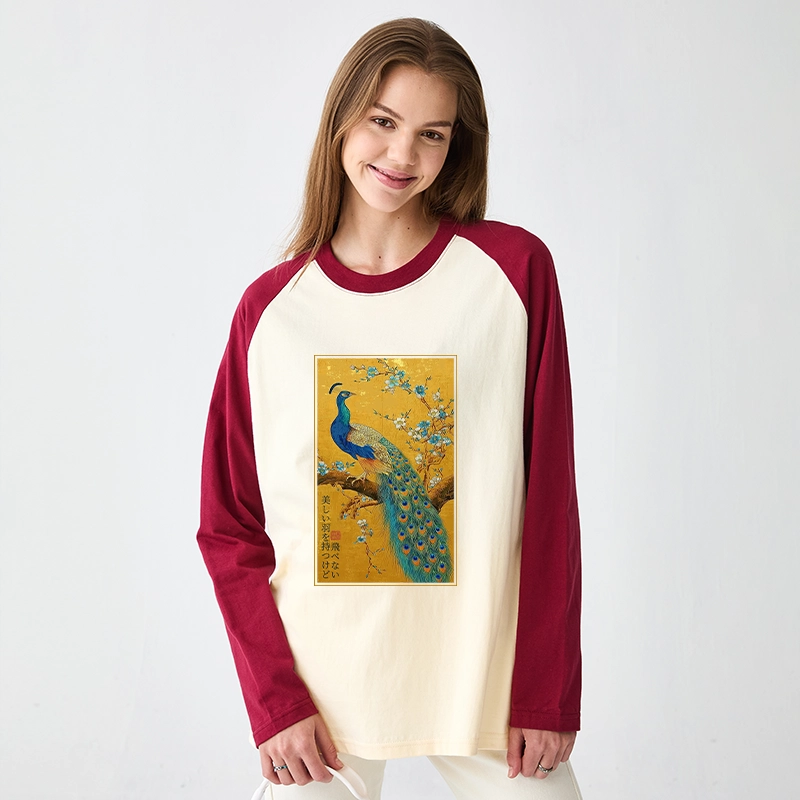 Tokyo-Tiger The Peacock's Silent Elegance Raglan Long Sleeve T-shirt