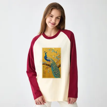 Tokyo-Tiger The Peacock's Silent Elegance Raglan Long Sleeve T-shirt