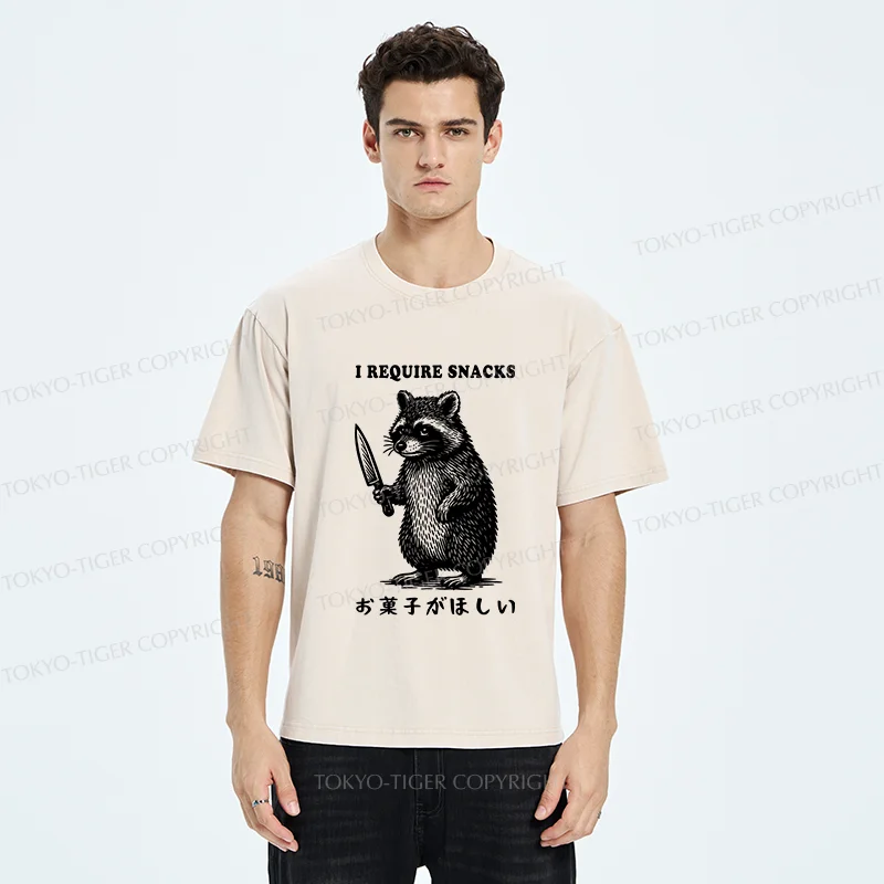 Tokyo-Tiger Raccoon Needs Candy Washed T-Shirt