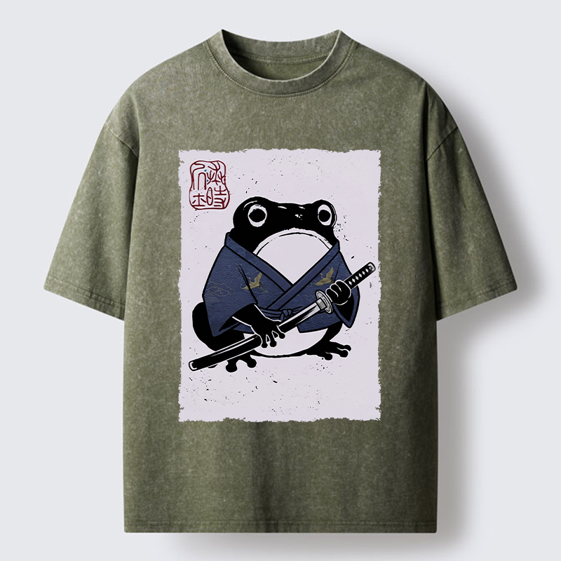Tokyo-Tiger Samurai Frog Art Washed T-Shirt