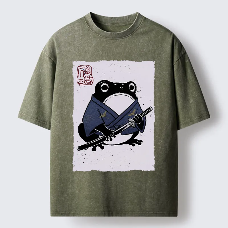 Tokyo-Tiger Samurai Frog Art Washed T-Shirt