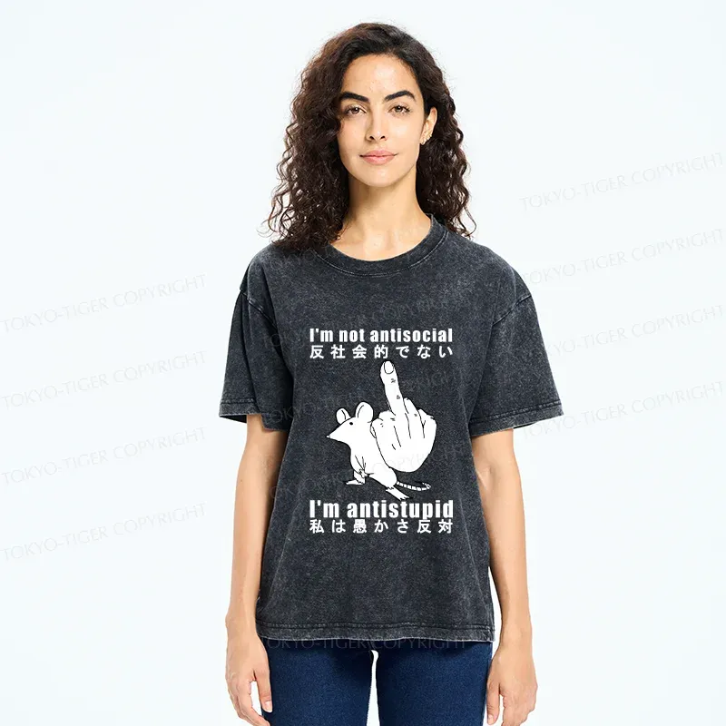 Tokyo-Tiger Anti-stupid Mouse Washed T-Shirt