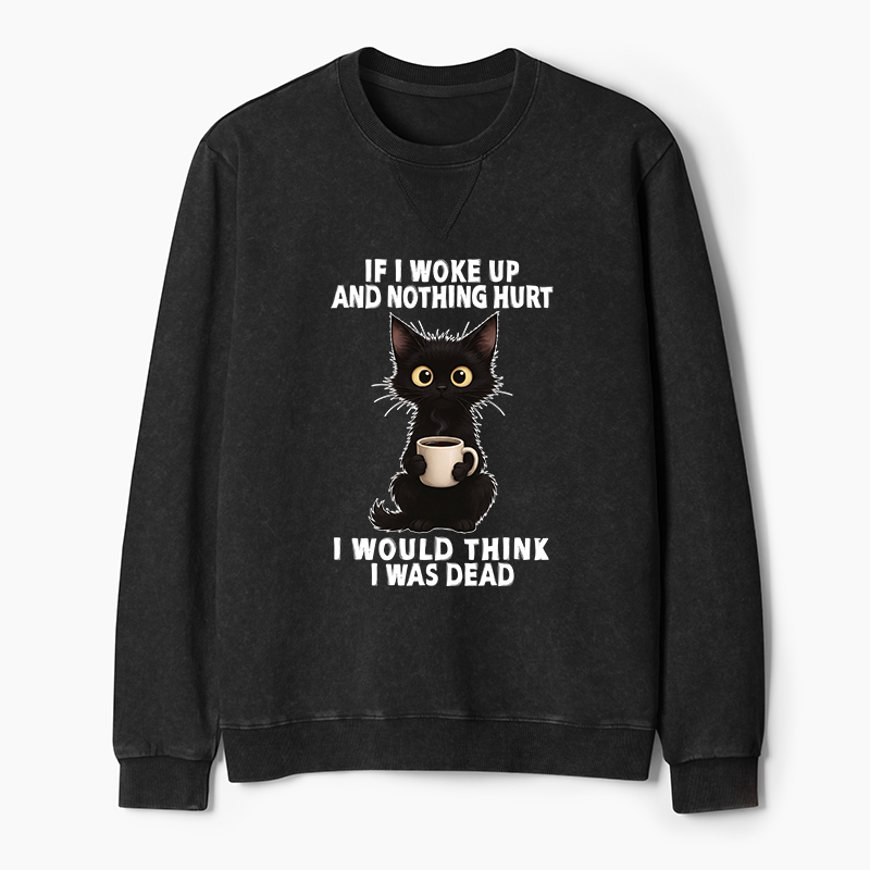 Tokyo-Tiger Funny Cute Black Cat And Coffee Meme Washed Terry Sweatshirt