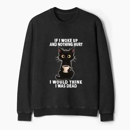 Tokyo-Tiger Funny Cute Black Cat And Coffee Meme Washed Terry Sweatshirt