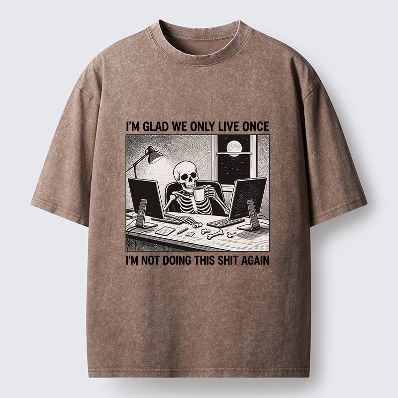 Tokyo-Tiger Funny Skeleton Coffee Break Meme Washed T-Shirt