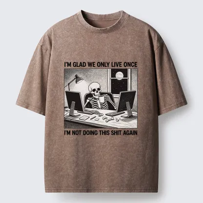 Tokyo-Tiger Funny Skeleton Coffee Break Meme Washed T-Shirt