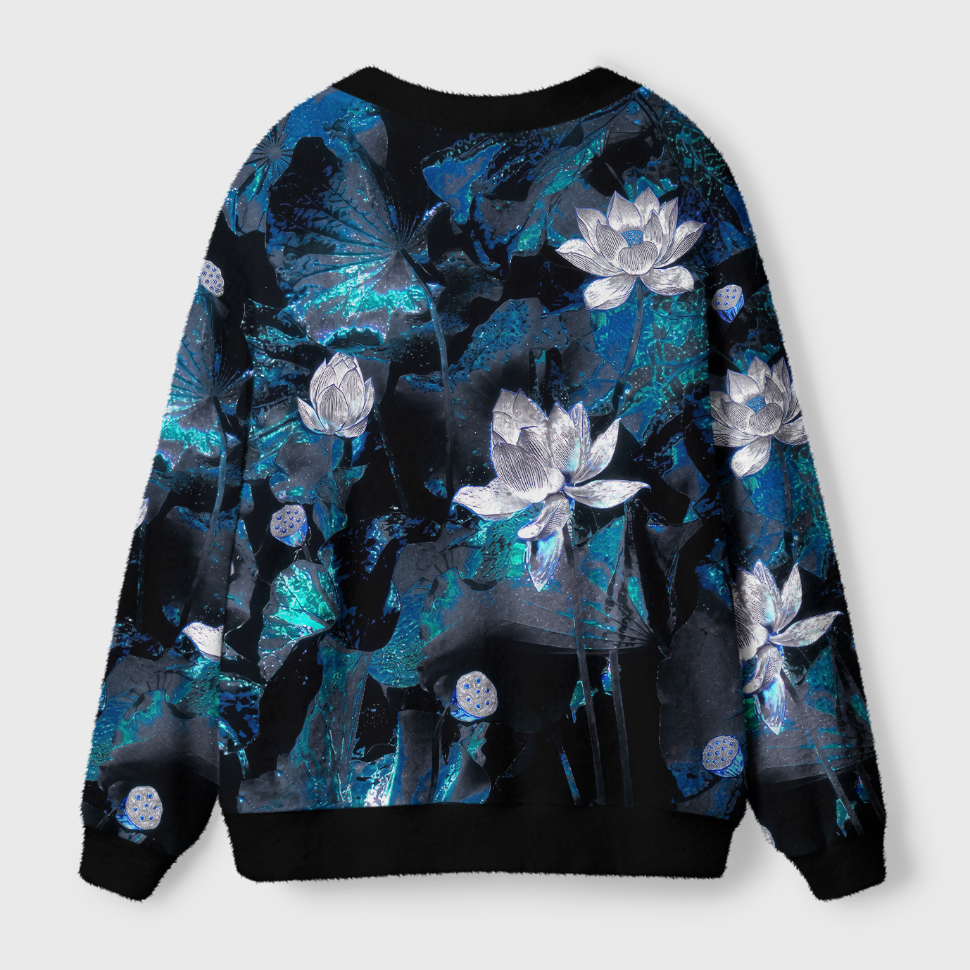 Tokyo-Tiger Dark Oriental Water Lily Floral Ugly Cardigan Sweater