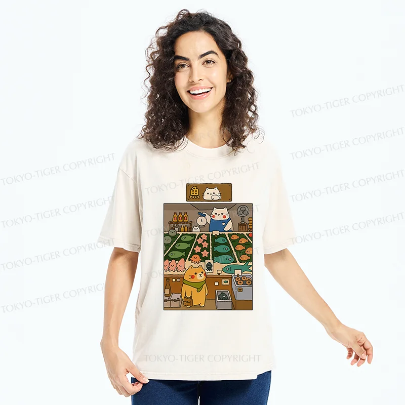 Tokyo-Tiger Cat's Fish Market Washed T-Shirt