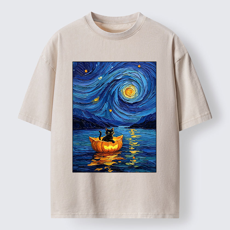 Tokyo‑Tiger Pumpkin Boat Cat Washed T-Shirt