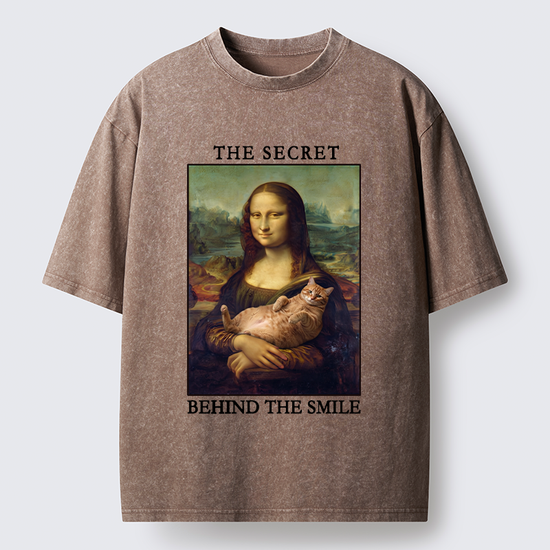 Tokyo‑Tiger Mona Lisa Cat Meme Washed T‑Shirt