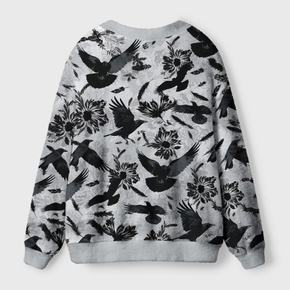 Tokyo-Tiger Crows Amongst Blossoms Ugly Cardigan Sweater