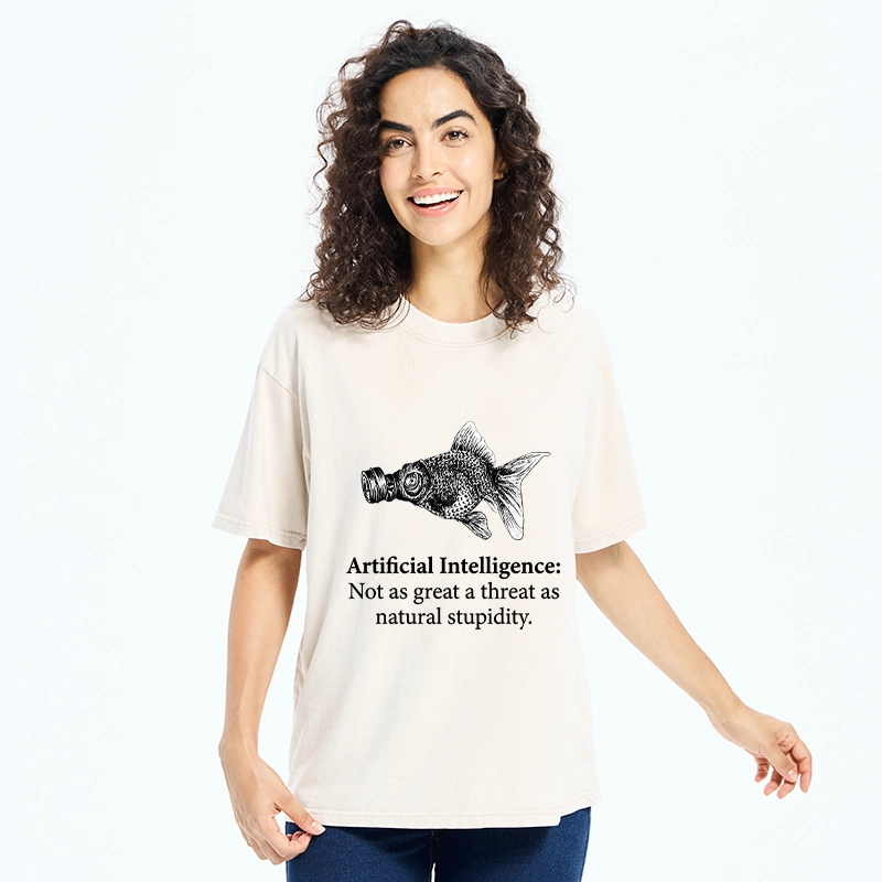 Tokyo-Tiger Natural Stupidity Beats AI Every Time Washed T-Shirt