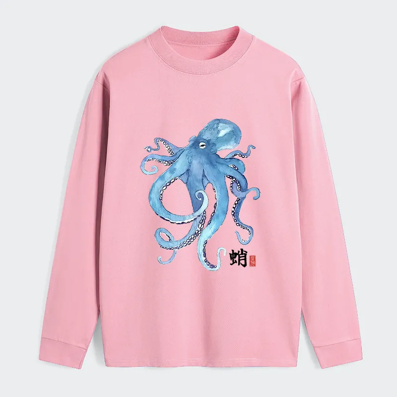 Tokyo-Tiger Watercolor Blue Octopus Classic Long Sleeve T-Shirt