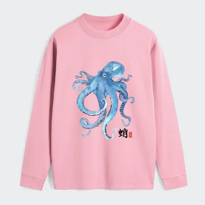 Tokyo-Tiger Watercolor Blue Octopus Classic Long Sleeve T-Shirt