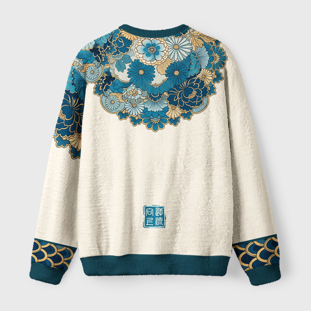 Tokyo-Tiger Cloud‑Resting Floral Fuzzy Christmas Ugly Sweatshirt