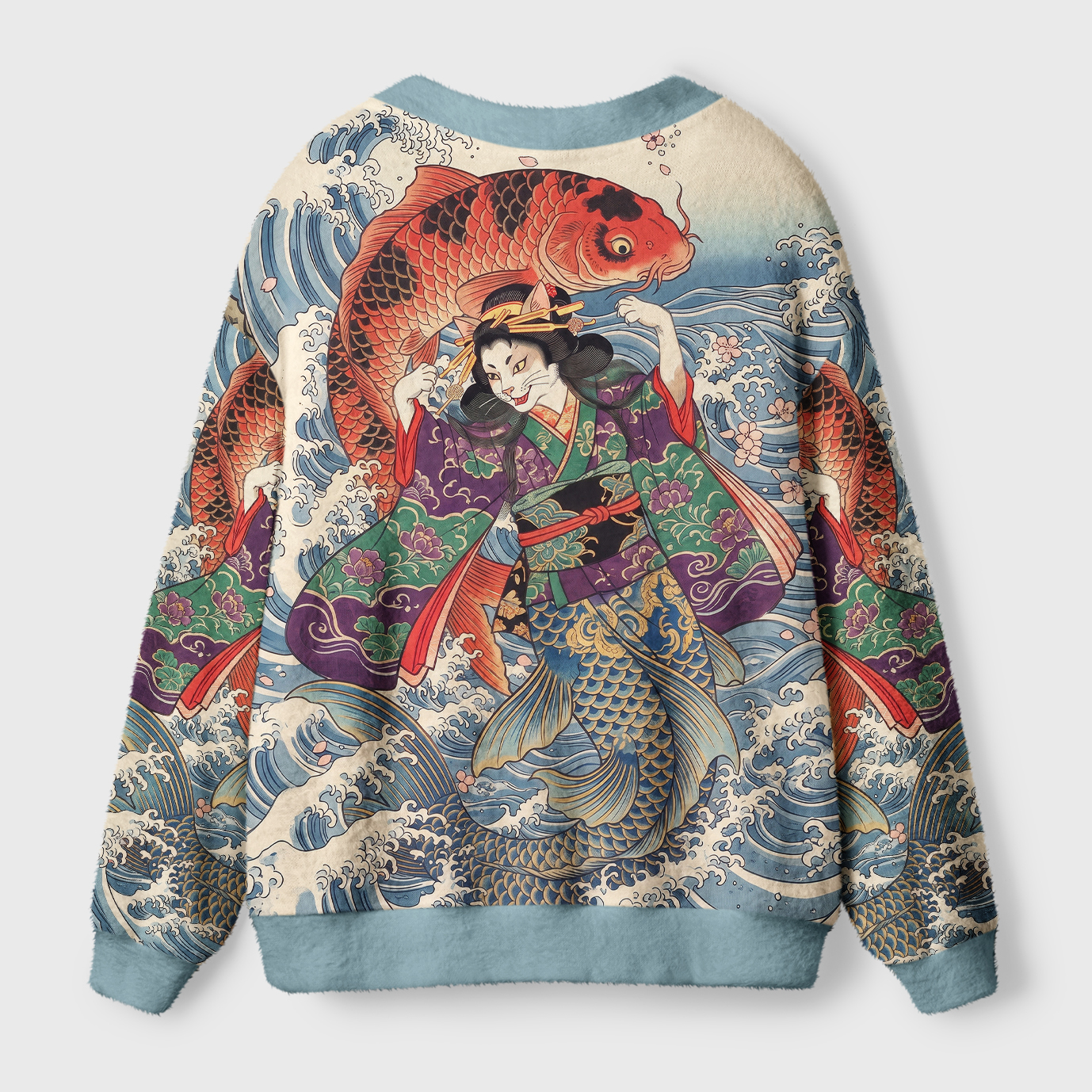 Tokyo-Tiger Ukiyo-E Cat Geisha Koi Fish Ugly Cardigan Sweater