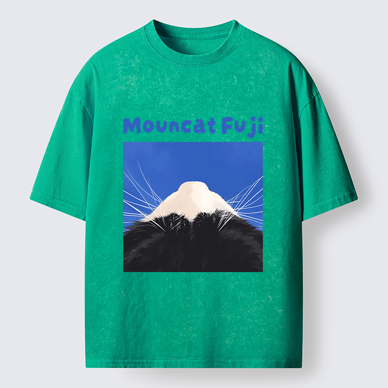 Tokyo-Tiger Cute Cat Fuji Mountain Art Washed T-Shirt